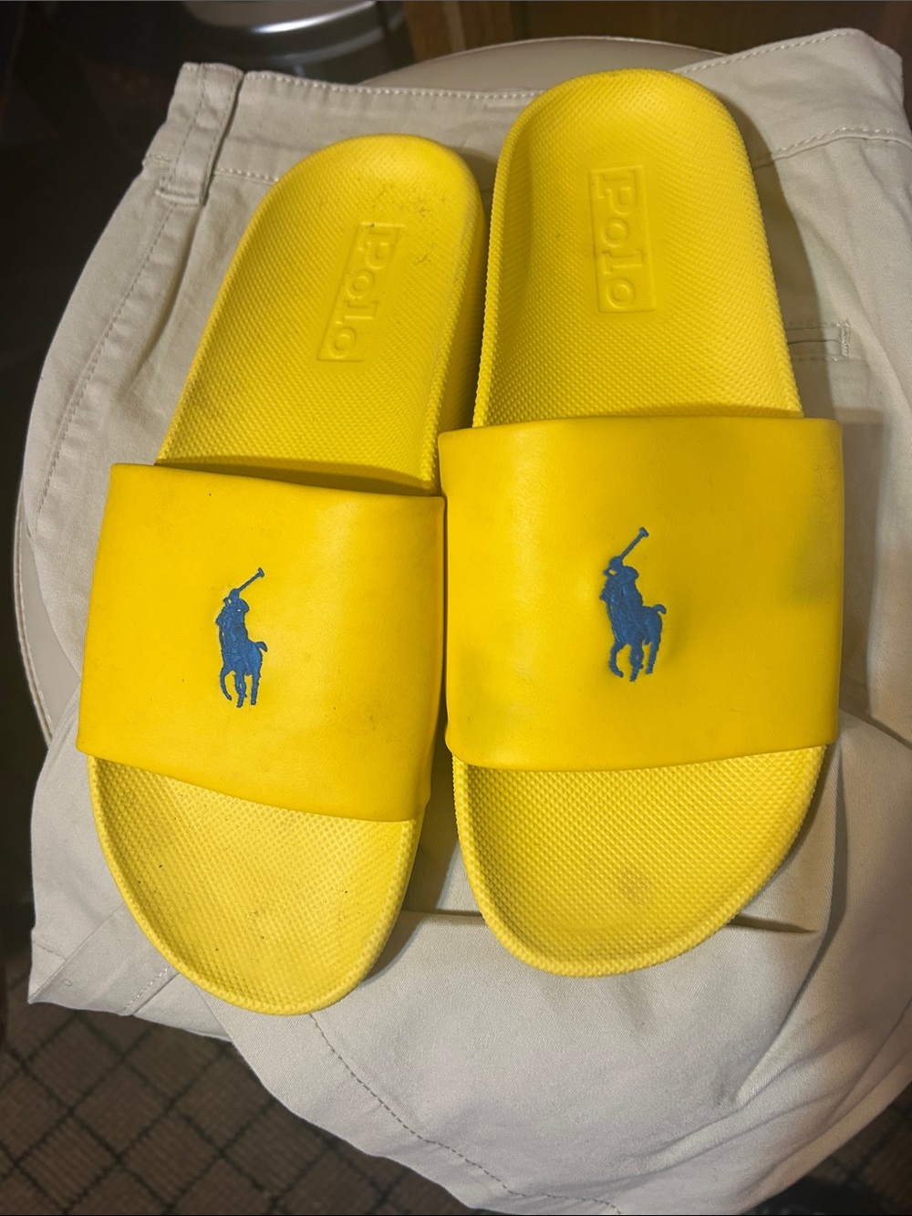 Polo by Ralph Lauren Yellow Slide Sandals with Blue Pony Logo